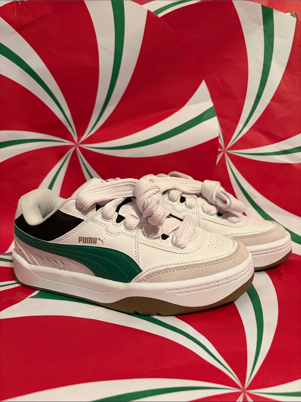 Puma Kids White, Green & Black Low-Top Sneakers
